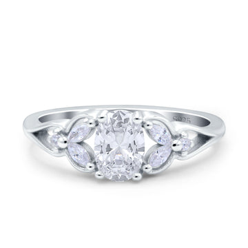 Oval Art Deco Bridal Wedding Engagement Ring Marquise Simulated Cubic Zirconia 925 Sterling Silver